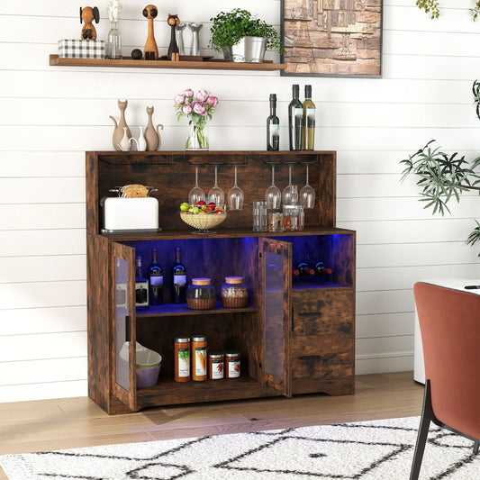 Wine Bar Cabinet with LED Lights, Rustic Brown Sideboards Cabinets & Buffets Rustic Brown at Gallery Canada