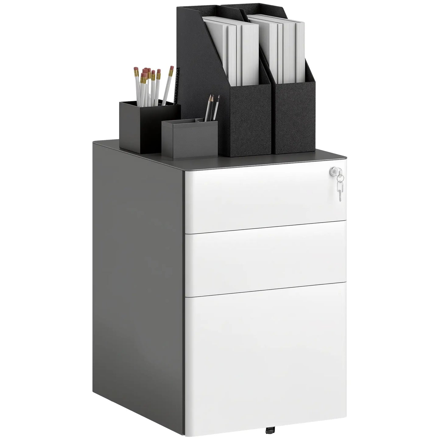 3 Drawer Filing Cabinet, Home Office Storage with Wheels, Lock, Grey and White Office Cabinets & Cupboards at Gallery Canada