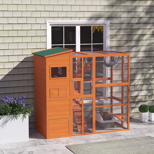 76" Catio Outdoor Cat Enclosure, Condo, Platforms, Ladder, Ramps, Hammock, Orange Outdoor Cat Enclosures Orange at Gallery Canada