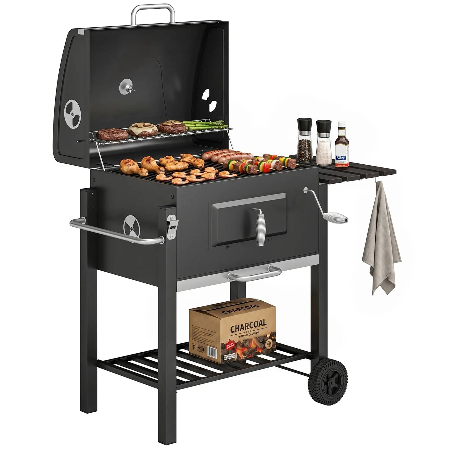 Portable Stainless Steel BBQ Trolley Grill With Wheels, Side Shelf Charcoal BBQ Grils at Gallery Canada