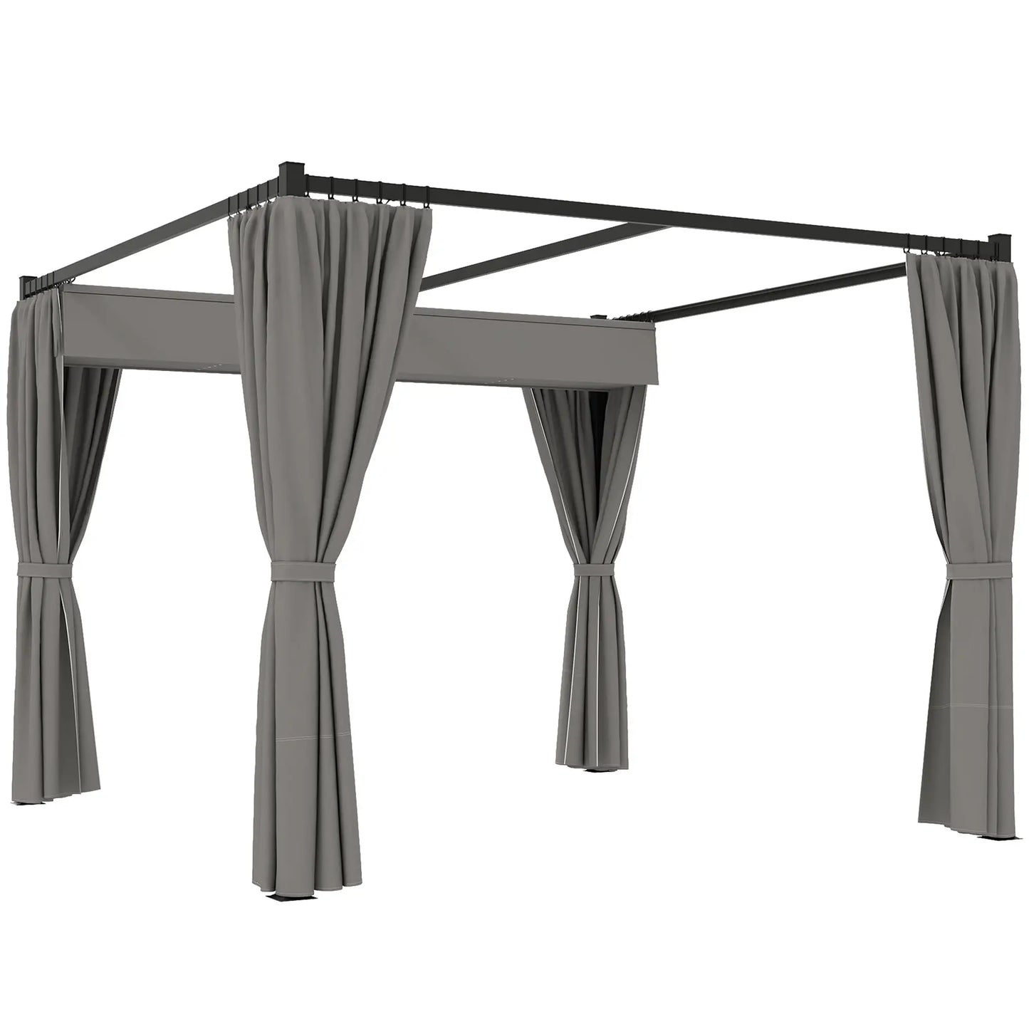 10' x 10' Retractable Pergola, Garden Gazebo with Curtains, Light Grey Pergolas at Gallery Canada