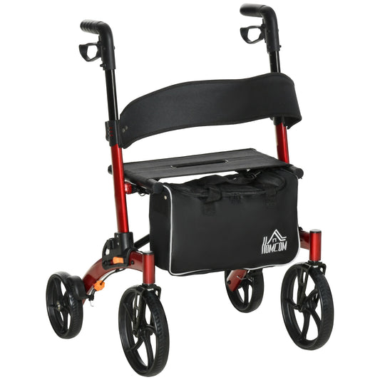 Aluminum Rollator Walker for Seniors and Adults with 10'' Wheels, Seat and Backrest, Folding Rolling Walker with Adjustable Handle Height and Removable Storage Bag, Red - Gallery Canada