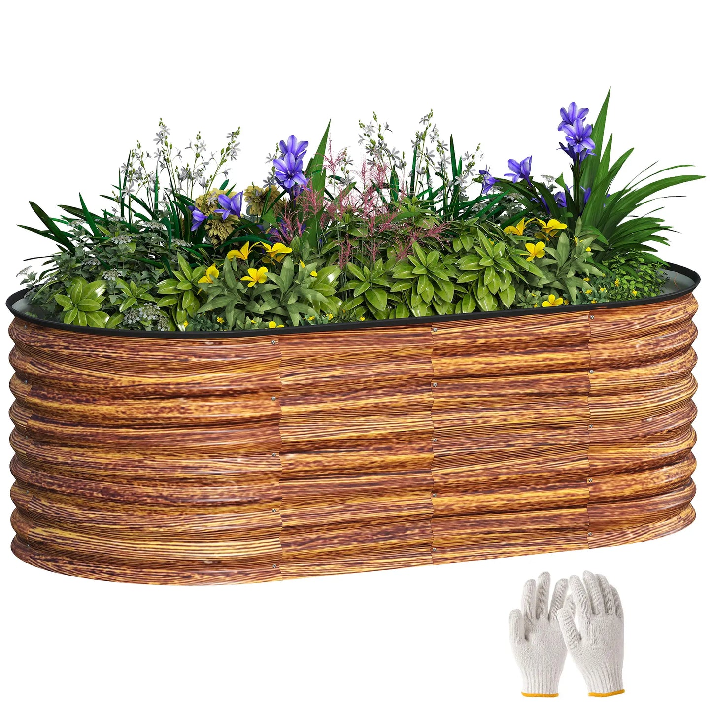 Galvanized Raised Garden Bed, 5 x 2.5 x 2 ft, Brown Wood Effect, Brown