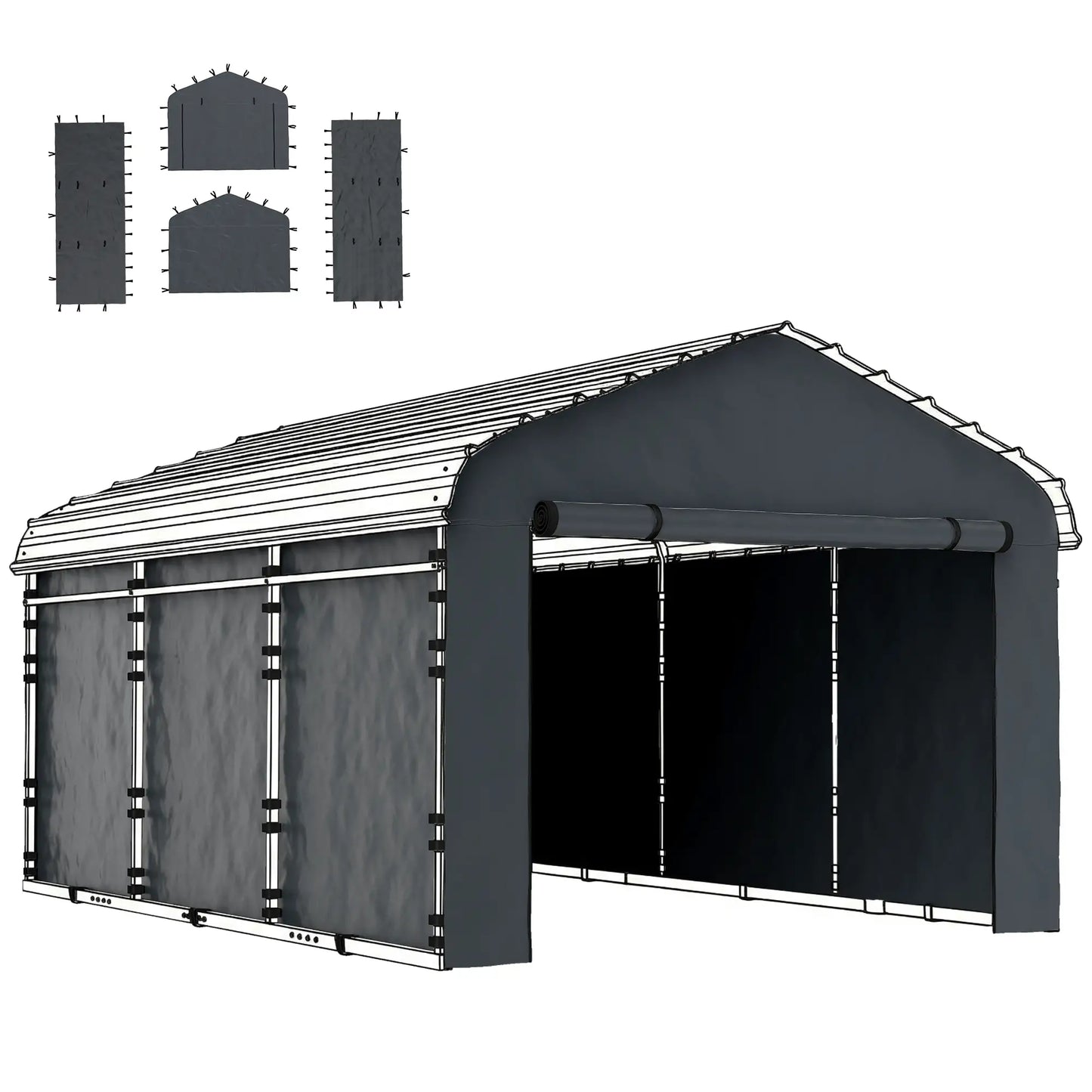 Replacement Canopy Cover Sidewalls, 12' x 20', UPF50+ Waterproof, Dark Grey Car Shelters at Gallery Canada