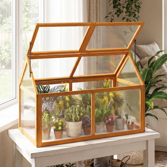 Wood Cold Frame Greenhouse Raised Flower Planter Protection with Adjustable Roof, Orange Greenhouses Orange at Gallery Canada