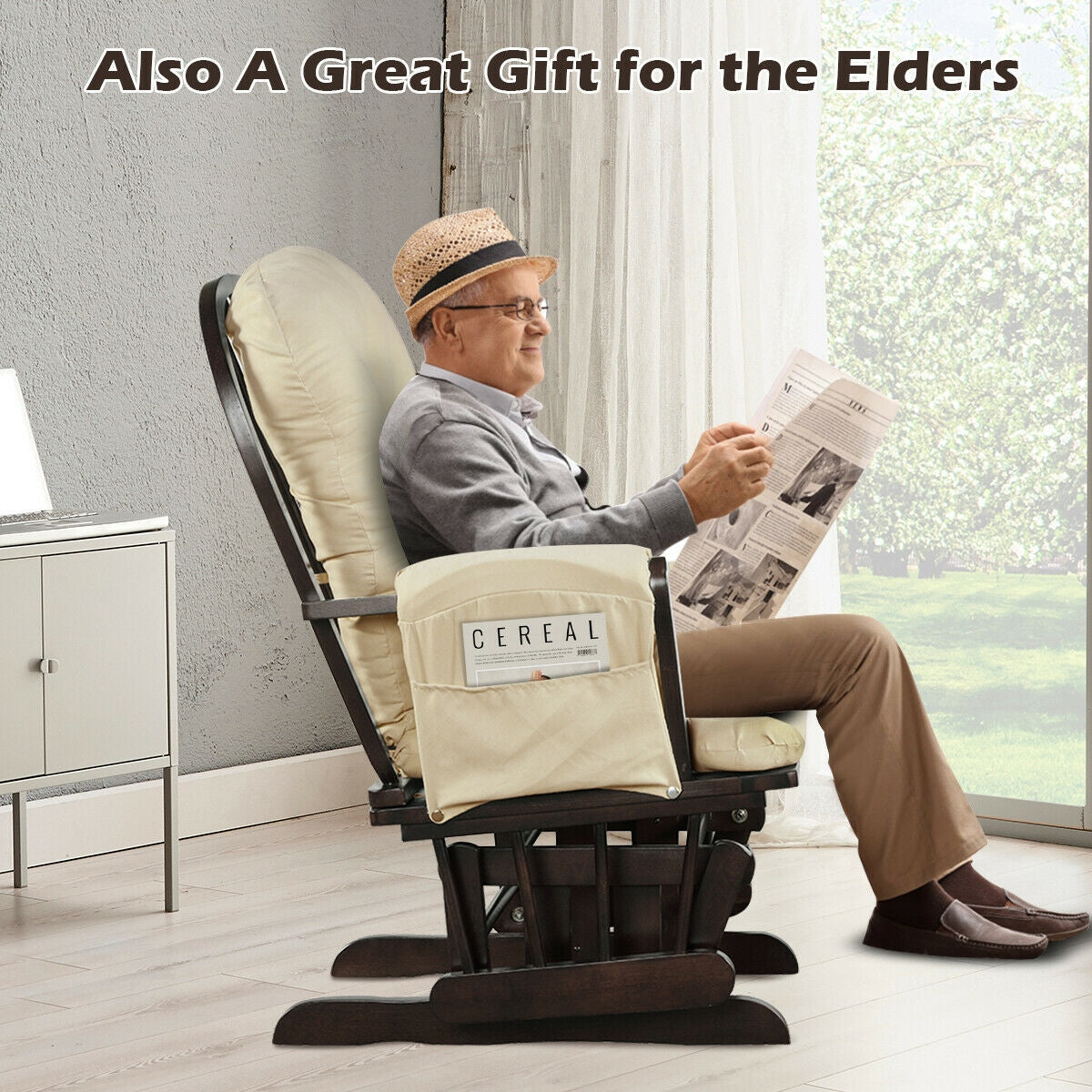 Wood Glider Ottoman Set, Padded Armrests, Detachable Cushion, Beige Recliners at Gallery Canada