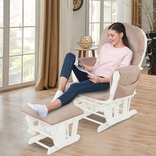 Wood Glider and Ottoman Set with Padded Armrests and Detachable Cushion, Pink Recliners Pink at Gallery Canada
