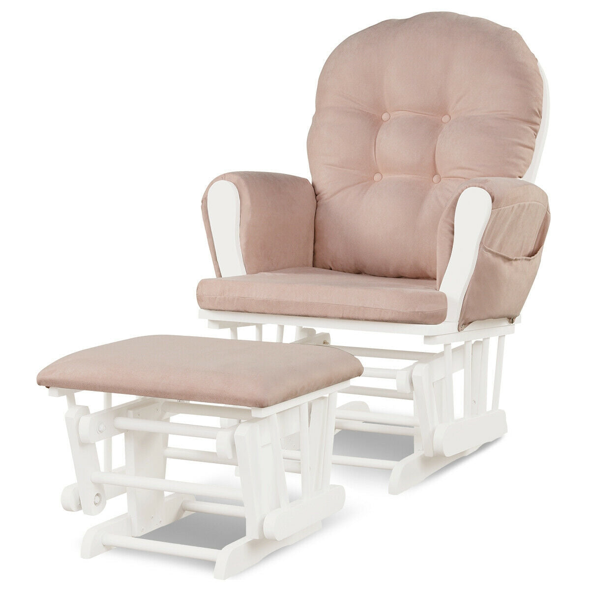 Wood Glider and Ottoman Set, Padded Armrests, Detachable Cushion, Pink Recliners at Gallery Canada