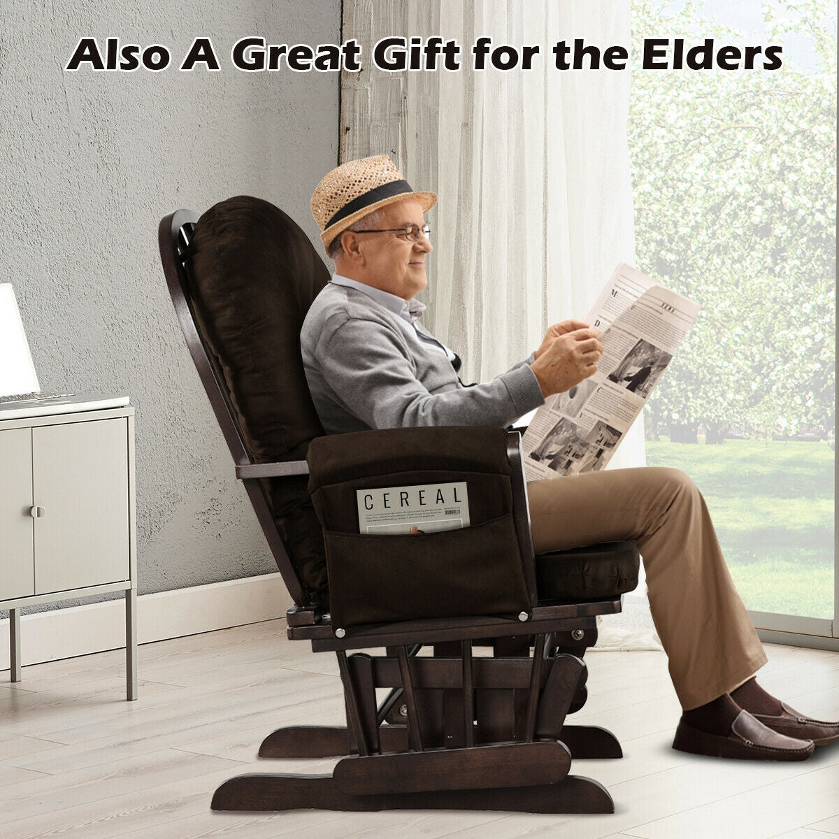 Wood Glider Ottoman Set, Padded Armrests, Detachable Cushion, Brown Recliners at Gallery Canada