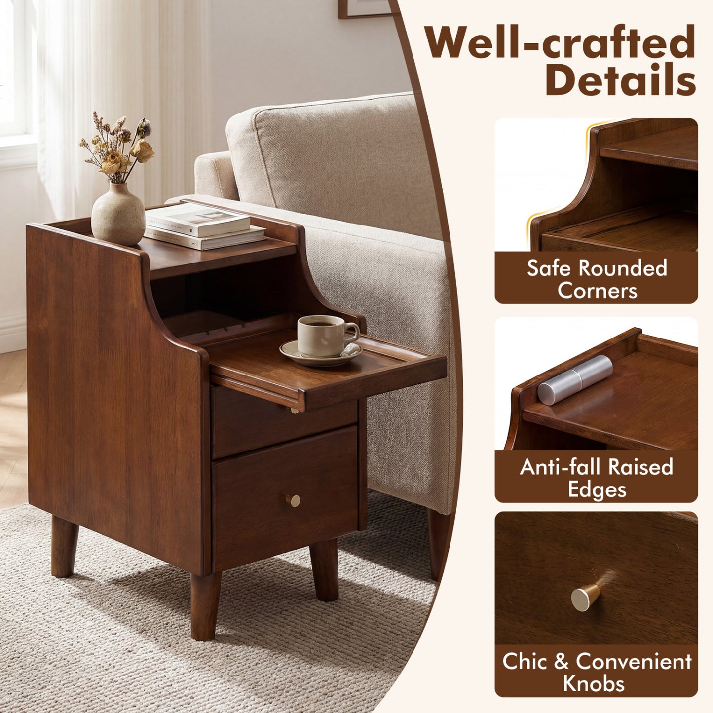 Wood Nightstand Set of 2 with Drawers, Brown Nightstands at Gallery Canada