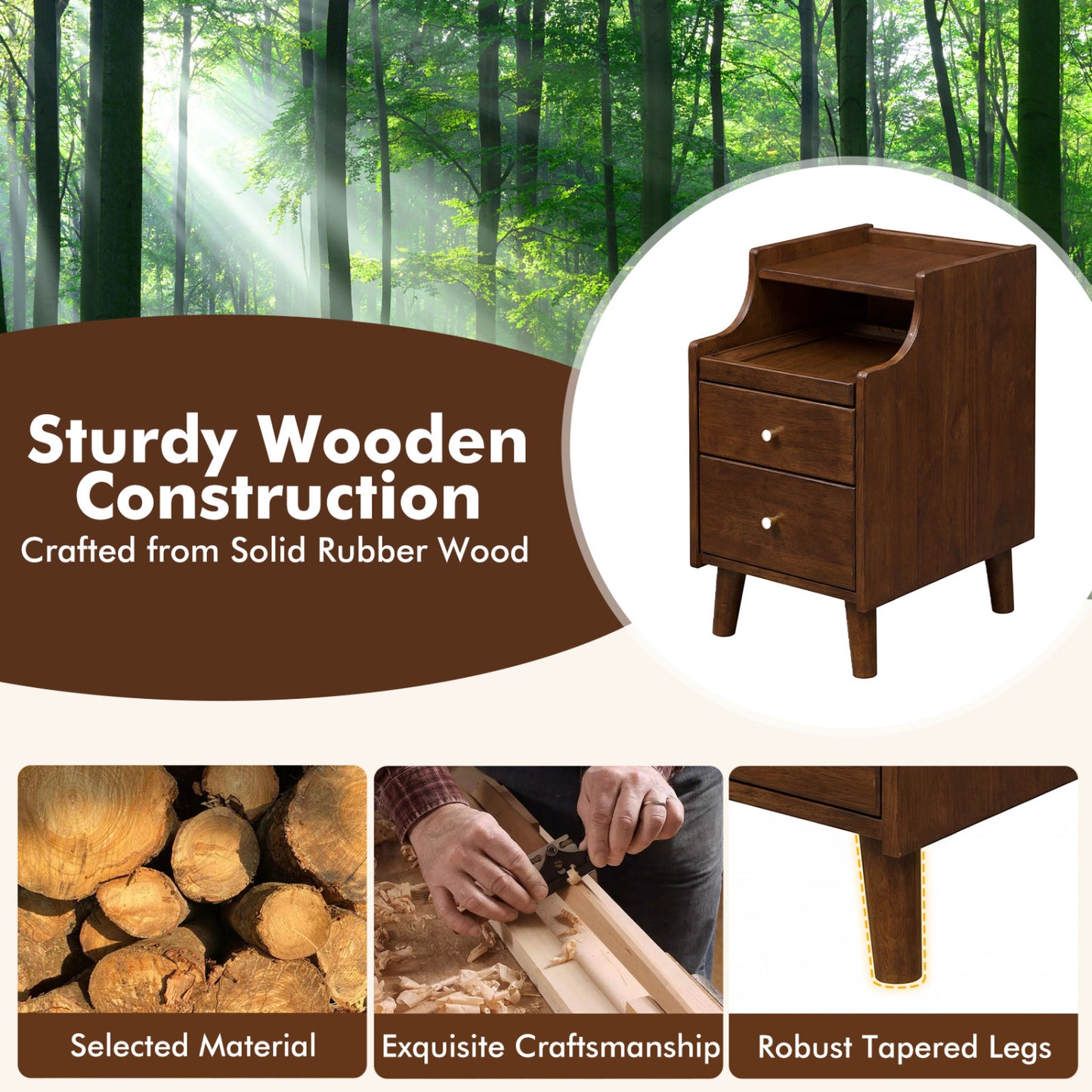 Wood Nightstand With Drawers, Brown Nightstands at Gallery Canada