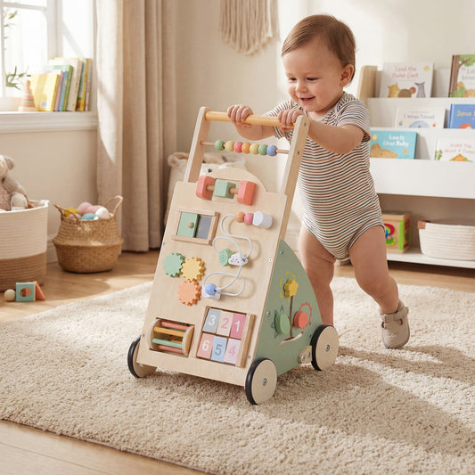 Wooden Baby Walker With Wheels, Storage Basket, Green Baby Activity Green at Gallery Canada