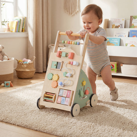 Wooden Baby Walker With Wheels, Storage Basket, Green Baby Activity Green at Gallery Canada