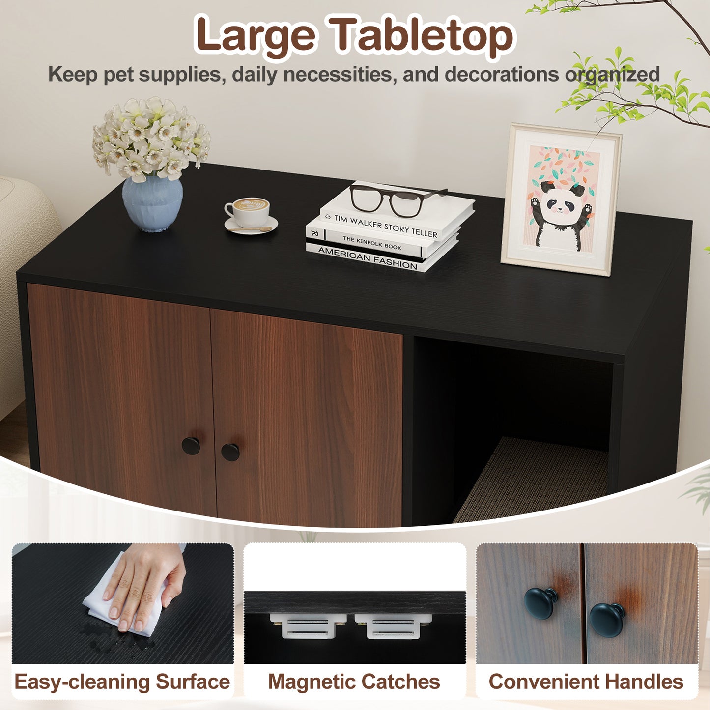 Wooden Cat Litter Box Enclosure Hidden Litter Box Furniture with Scratching Board, Black Cat Houses at Gallery Canada