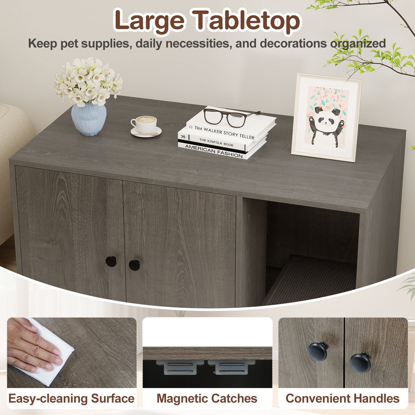 Wooden Cat Litter Box Enclosure Hidden Litter Box Furniture with Scratching Board, Oak Cat Houses at Gallery Canada