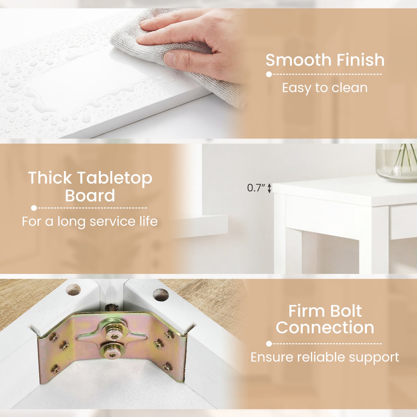 Modern Farmhouse Wooden Console Table, Thickened Top, White Console Tables at Gallery Canada