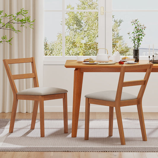 Wooden Dining Chair Set Of 2, Farmhouse Kitchen Chair, Upholstered Seat, Brown Dining Chairs Brown at Gallery Canada