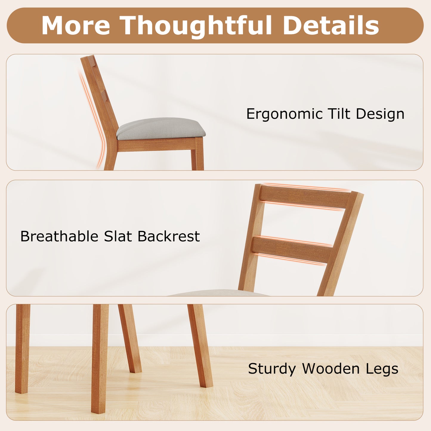 Wooden Dining Chair Set Of 2, Farmhouse Kitchen Chair, Upholstered Seat, Brown Dining Chairs at Gallery Canada