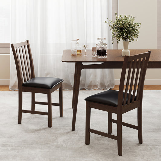 Wooden Dining Chair Set of 2 with Rubber Wood Frame and Padded Seat, Brown Dining Chairs Brown at Gallery Canada