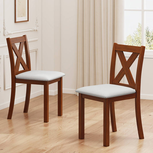 Wooden Dining Chair Set of 2 with Padded Seat and Curved Back, Beige Dining Chairs Beige at Gallery Canada