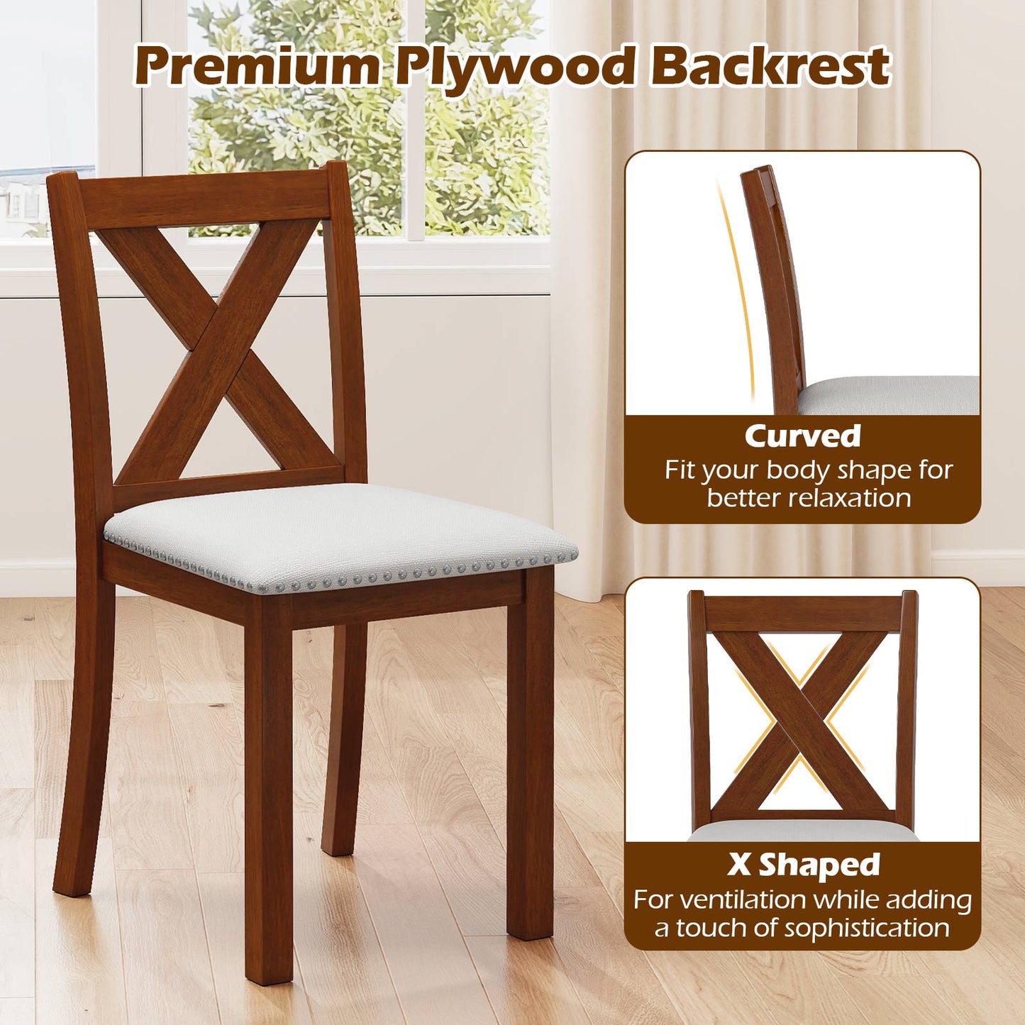 Wooden Dining Chair Set Of 2, Padded Seat, Curved Back, Beige Dining Chairs at Gallery Canada