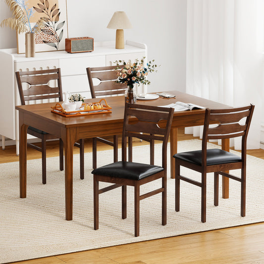 Wooden Dining Chair Set of 2 with PU Leather Padded Seat and Rubber Wood Frame, Walnut Dining Chairs Walnut at Gallery Canada