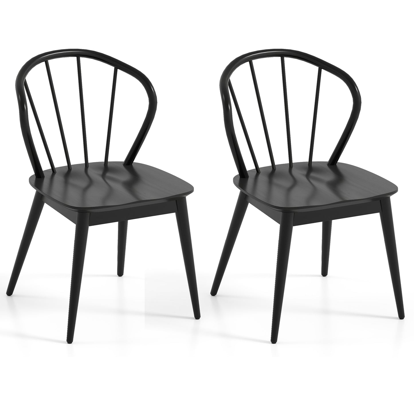 Wooden Dining Chair Set of 2 with High Spindle Back and Wide Seat, Black