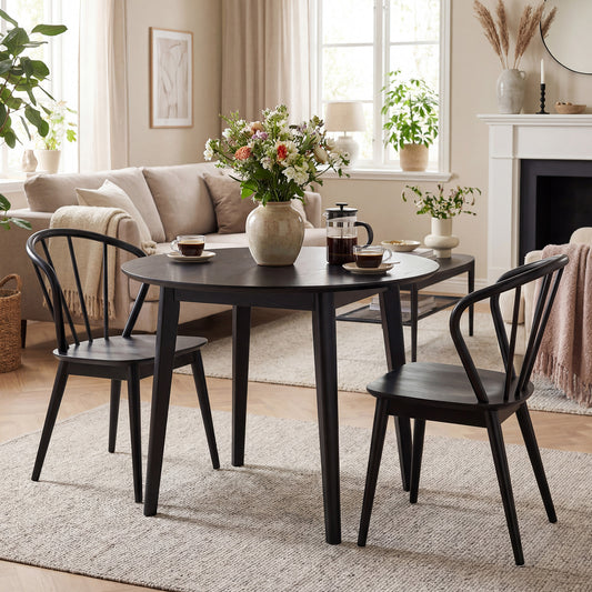 Wooden Dining Chair Set of 2 with High Spindle Back and Wide Seat, Black Dining Chairs Black at Gallery Canada
