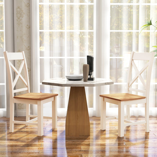 Wooden Dining Chairs, Set of 2, High Back, Rubber Wood Frame, Natural Dining Chairs Natural at Gallery Canada