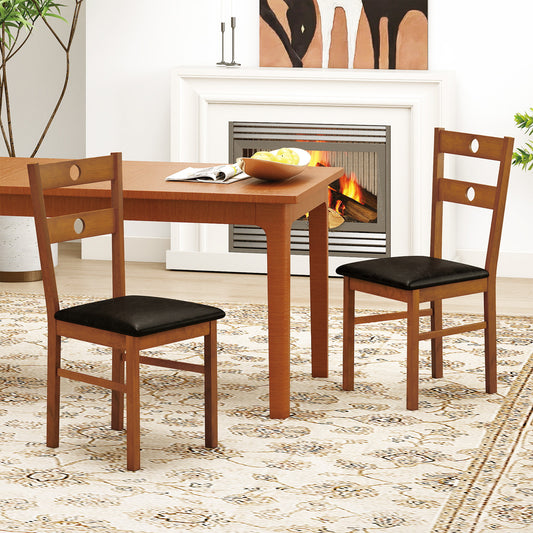 Wooden Dining Chairs Set of 4 Armless Kitchen Chairs with Hollowed Backrest, Brown Dining Chairs Brown at Gallery Canada