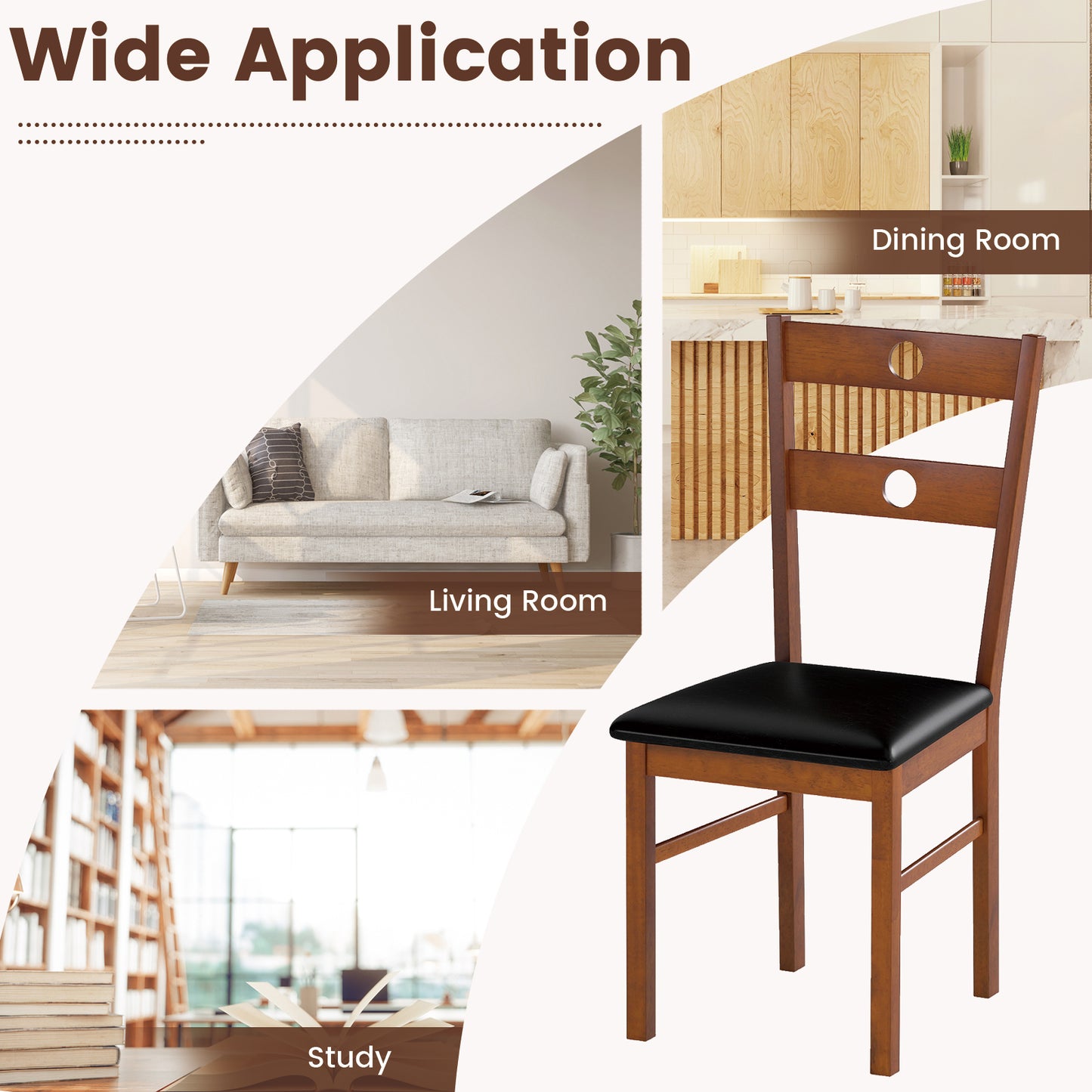 Wooden Dining Chairs Set of 4 Armless Kitchen Chairs with Hollowed Backrest, Brown Dining Chairs at Gallery Canada