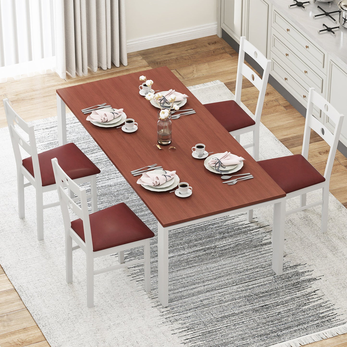 Wooden Dining Chairs Set of 4 Armless Kitchen Chairs with Hollowed Backrest, White Dining Chairs at Gallery Canada