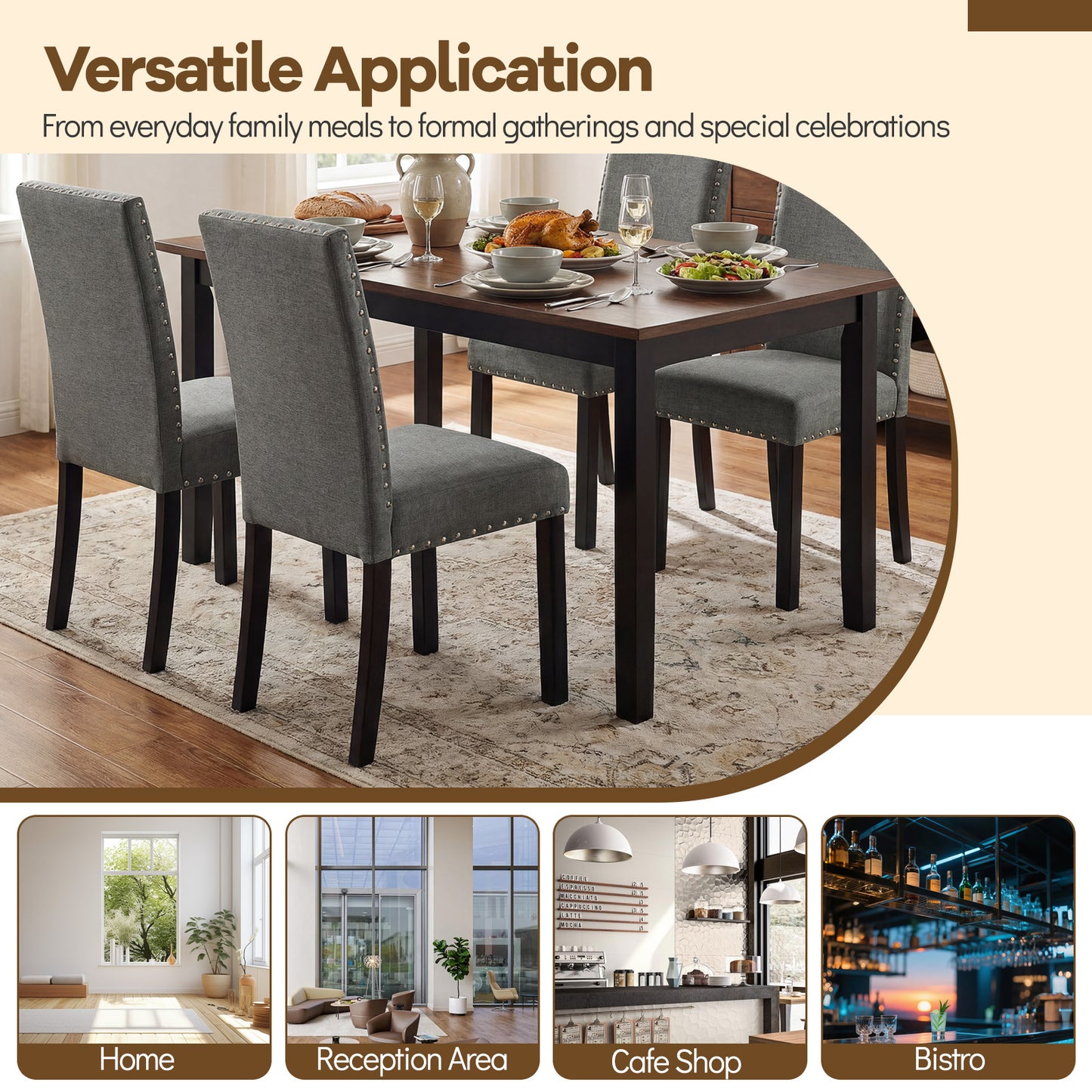 Wooden Dining Chairs Set of 4 with Bent Wood Legs, Gray Dining Chairs at Gallery Canada