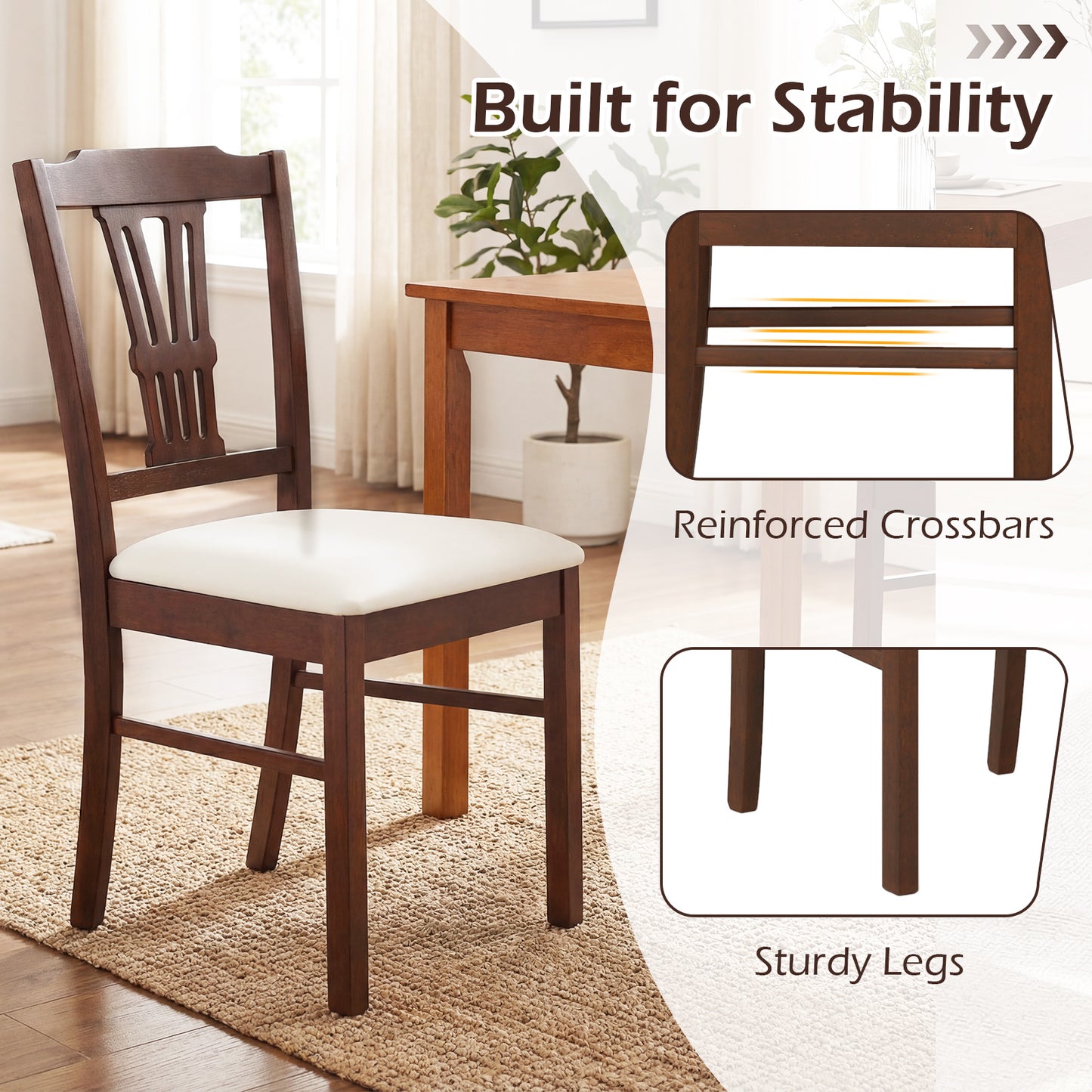 Wooden Dining Chairs Set of 2 Upholstered Kitchen Chairs with Solid Rubber Wood Frame, Beige Dining Chairs at Gallery Canada