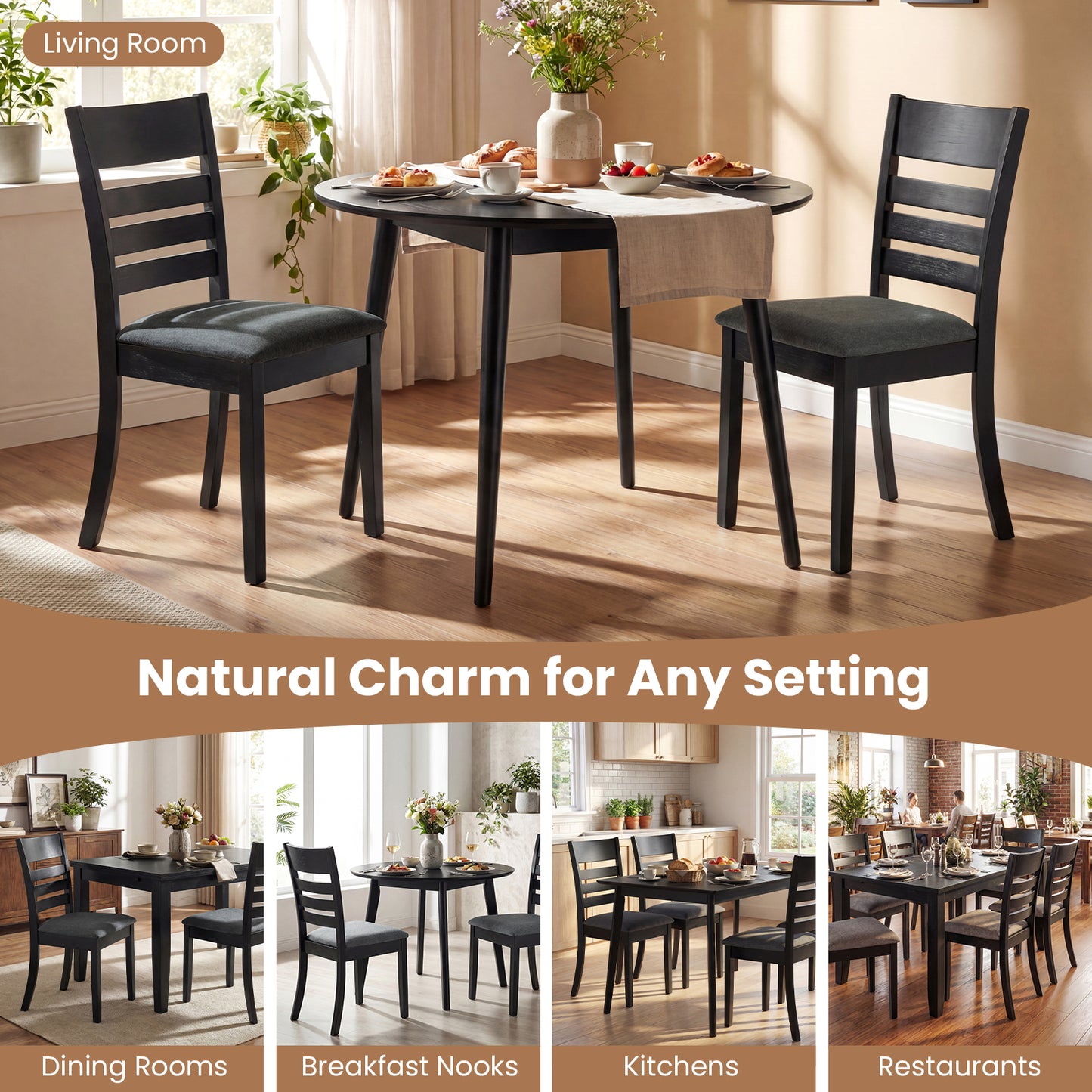Wooden Dining Chairs, Set of 4, Upholstered Kitchen Chairs, Black Dining Chairs at Gallery Canada