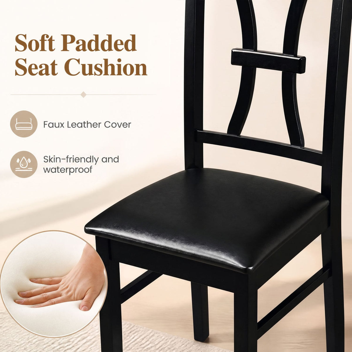 Wooden Dining Chairs Set of 2, Faux Leather Seat, Black Dining Chairs at Gallery Canada