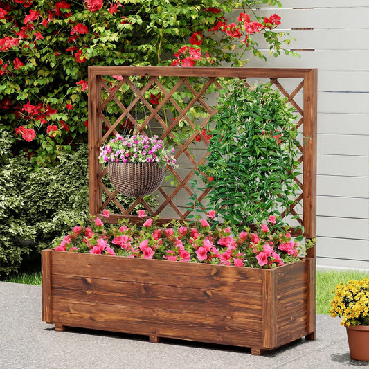 Wooden Elevated Raised Garden Bed, Lattice Trellis, Drainage Holes, Orange Raised Garden Beds Orange at Gallery Canada