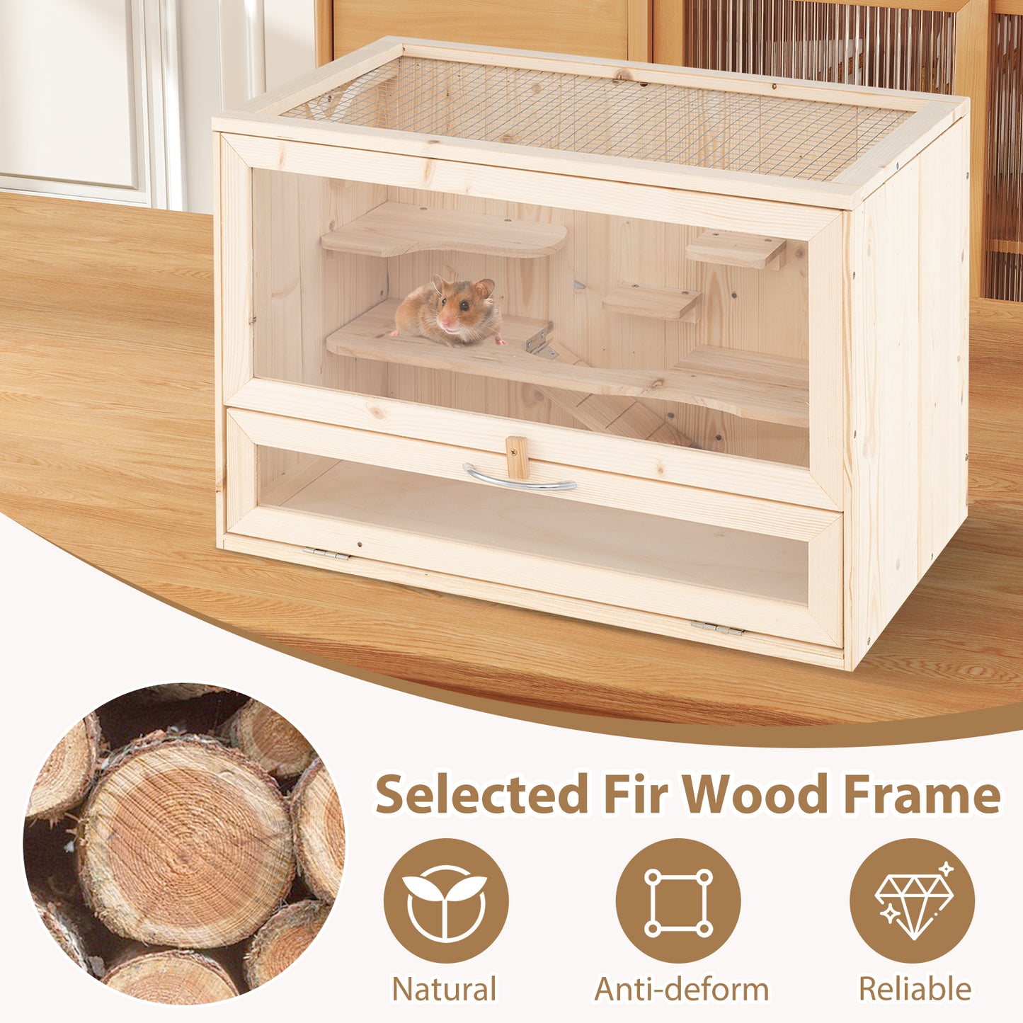 Wooden Hamster Cage with Mesh Flip Roof, Natural Pets at Gallery Canada