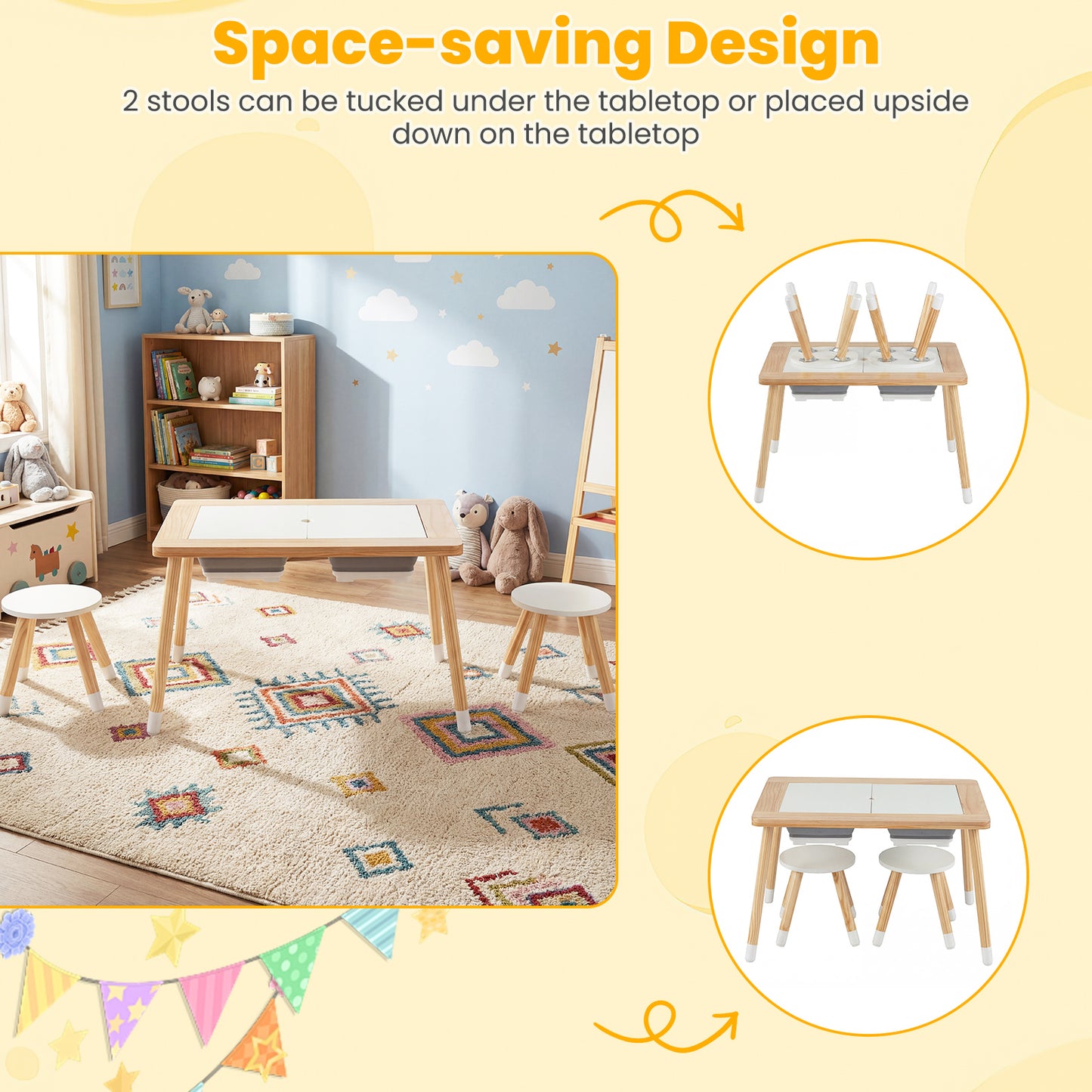 Wooden Kids Activity Table Set with Double-Sided Boards, Natural Kids Table & Chair Sets at Gallery Canada