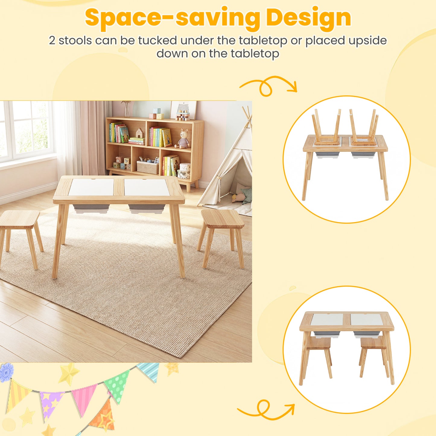 Wooden Kids Activity Table Set with 2 Foldable Storage Bins, Natural Kids Table & Chair Sets at Gallery Canada