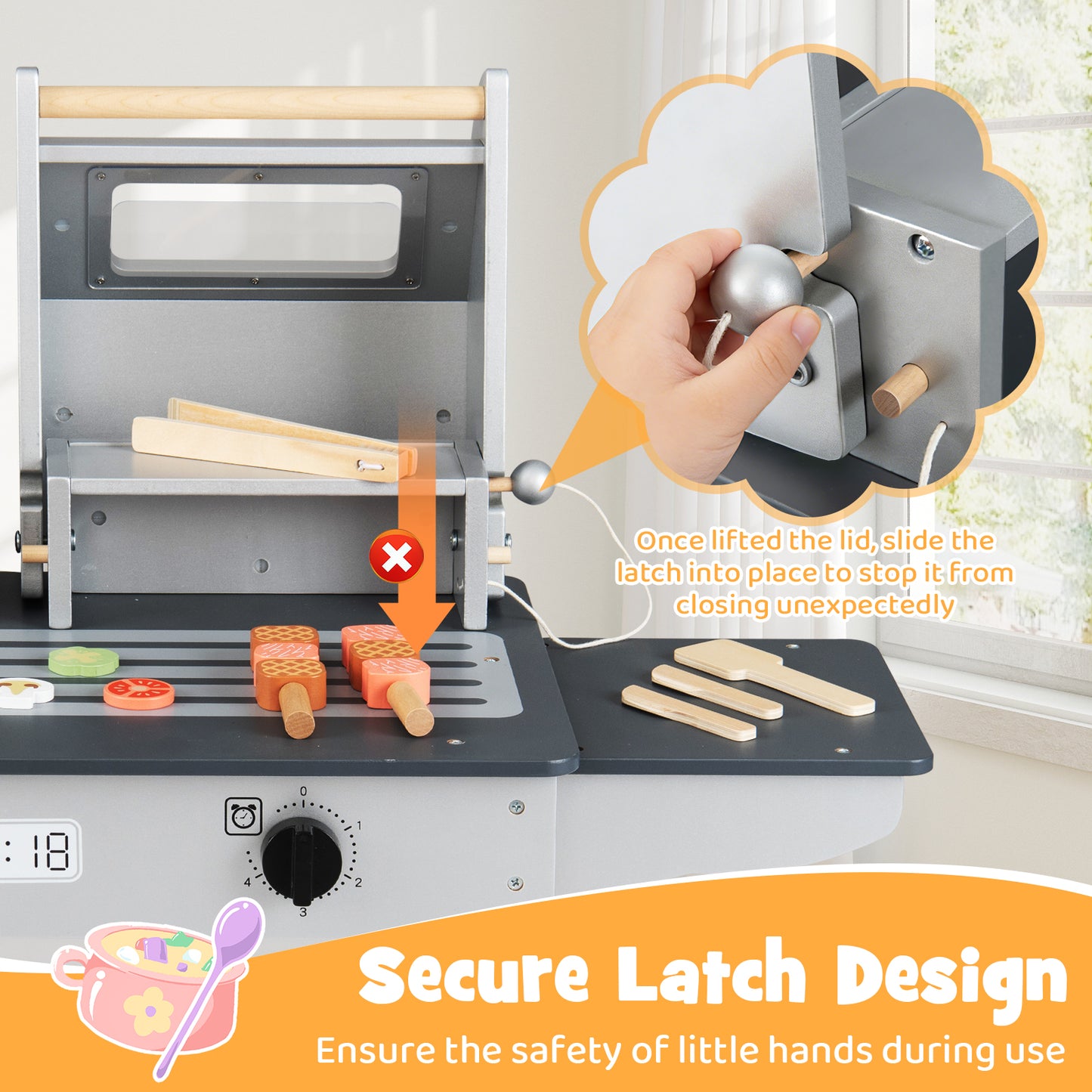 Wooden Kids Barbecue Grill Playset With Tools, Foods, Gray Play Kitchen Sets at Gallery Canada