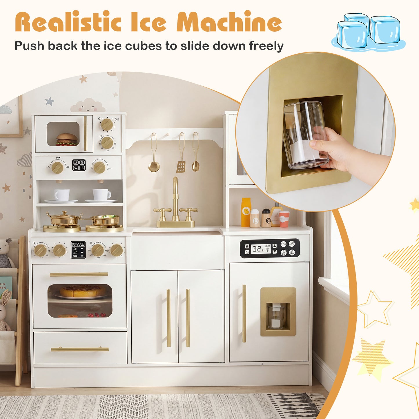 Wooden Kids Kitchen Playset, Realistic Lights And Sounds, White Play Kitchen Sets at Gallery Canada