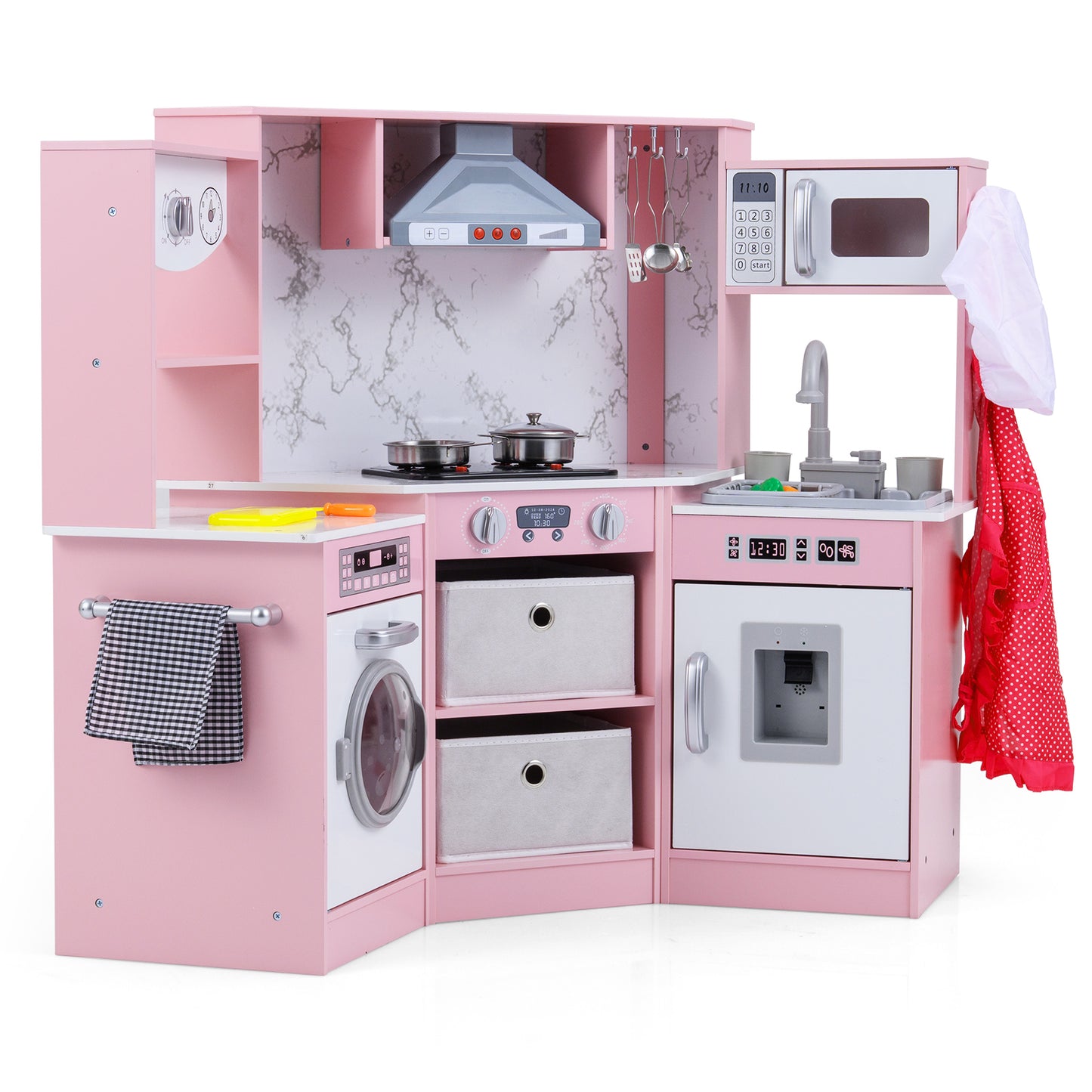 Wooden Kids Play Kitchen Playset with Realistic Lights and Sounds, Pink Play Kitchen Sets at Gallery Canada