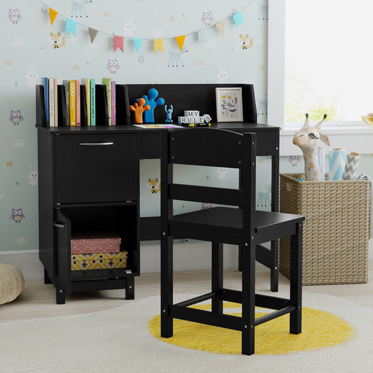 Wooden Kids Study Desk and Chair Set Student Workstation, Black Kids Table & Chair Sets Black at Gallery Canada