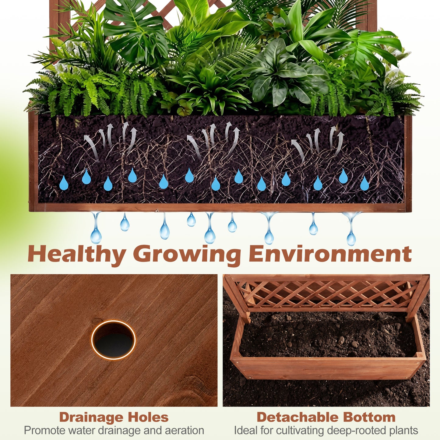 Wooden Planter Box With Lattice Trellis, Raised Garden Bed, Brown Raised Garden Beds at Gallery Canada