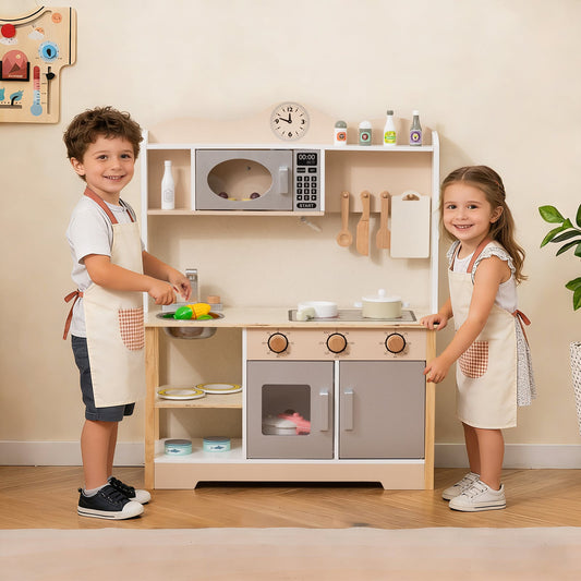 Wooden Play Kitchen Cooking Toy Playset for Kids, White