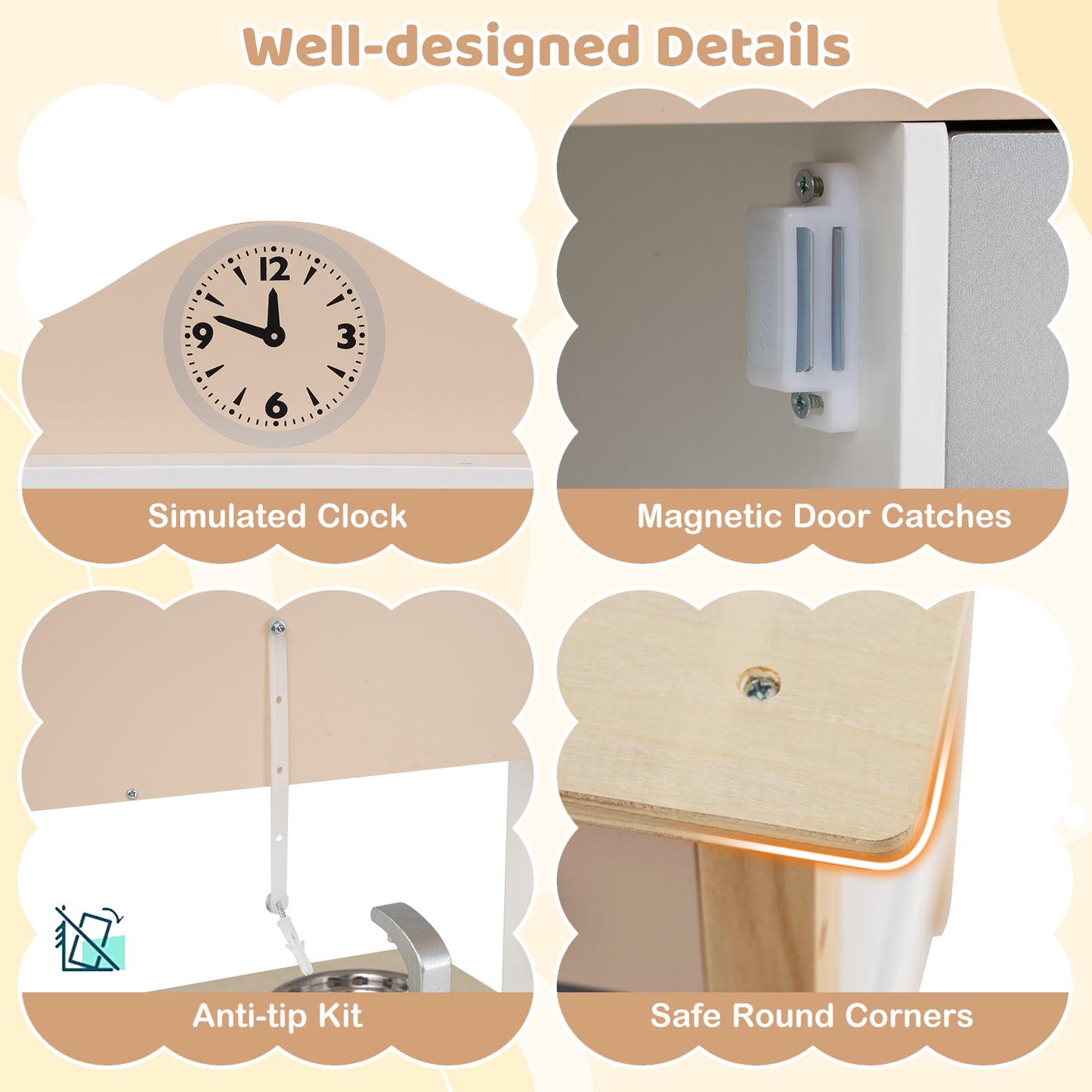 Wooden Play Kitchen Cooking Toy Playset for Kids, White Play Kitchen Sets at Gallery Canada