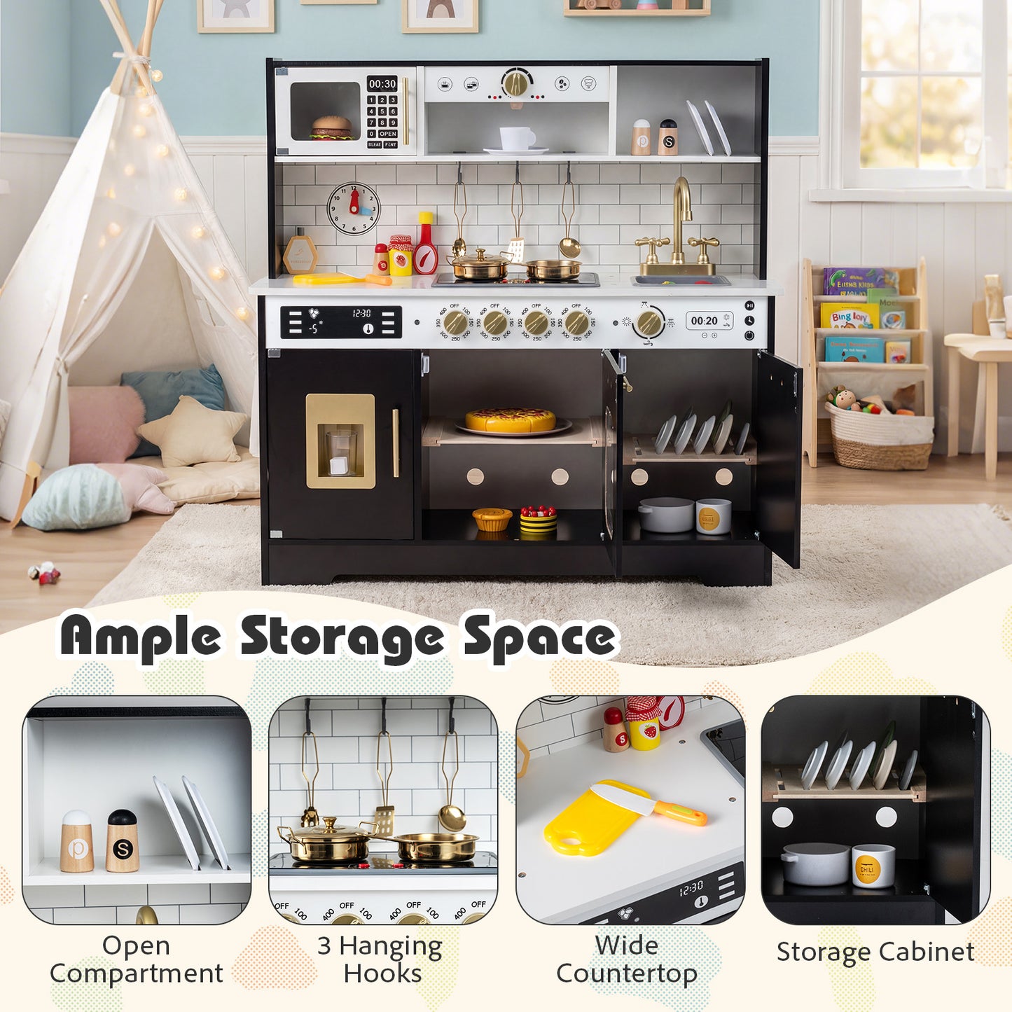 Wooden Play Kitchen With Lights, Sounds, Black Play Kitchen Sets at Gallery Canada