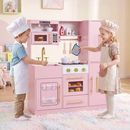 Wooden Play Kitchen with Lights & Sounds, Pink Play Kitchen Sets Pink at Gallery Canada