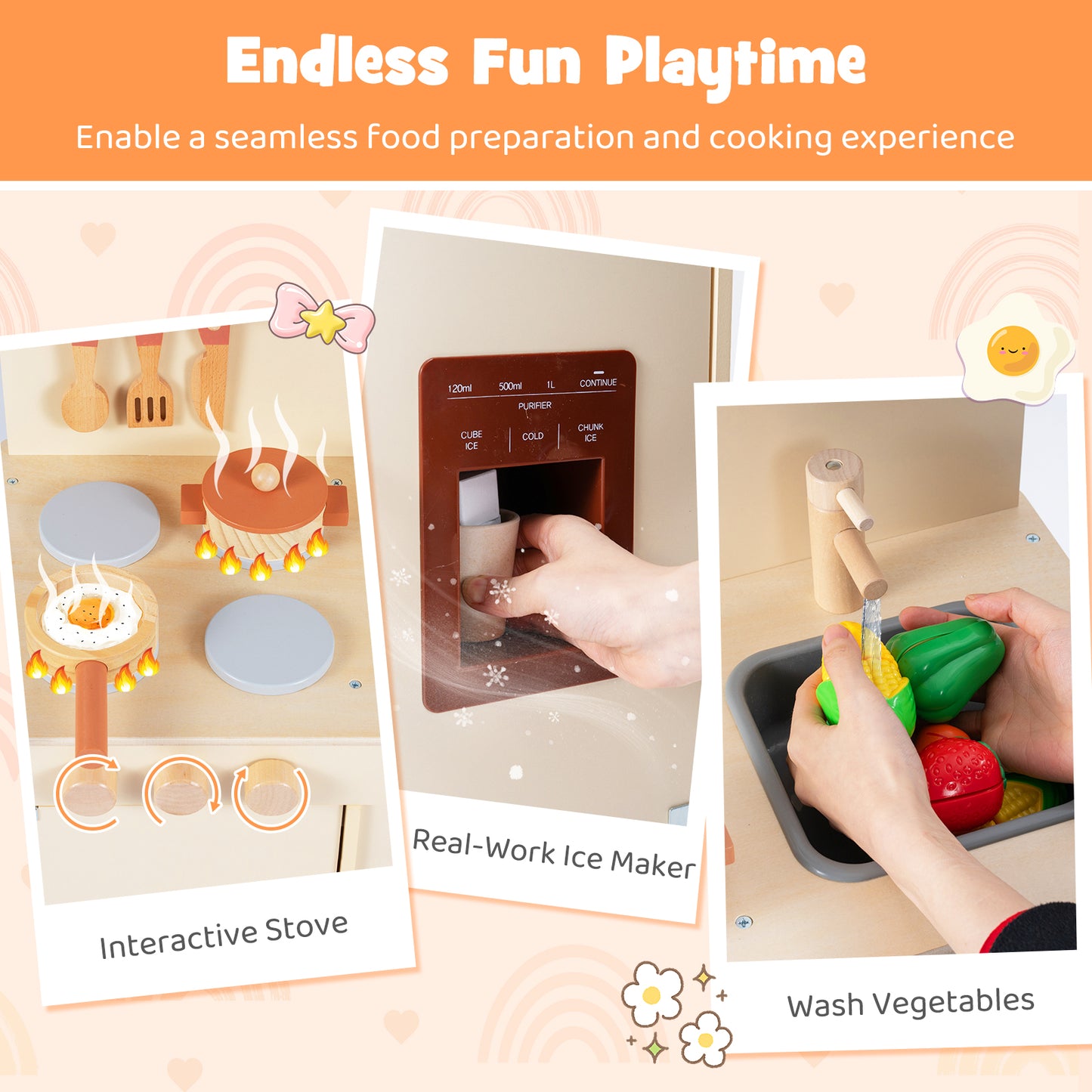 Wooden Pretend Kitchen Playset, With Ice Maker, Yellow Play Kitchen Sets at Gallery Canada